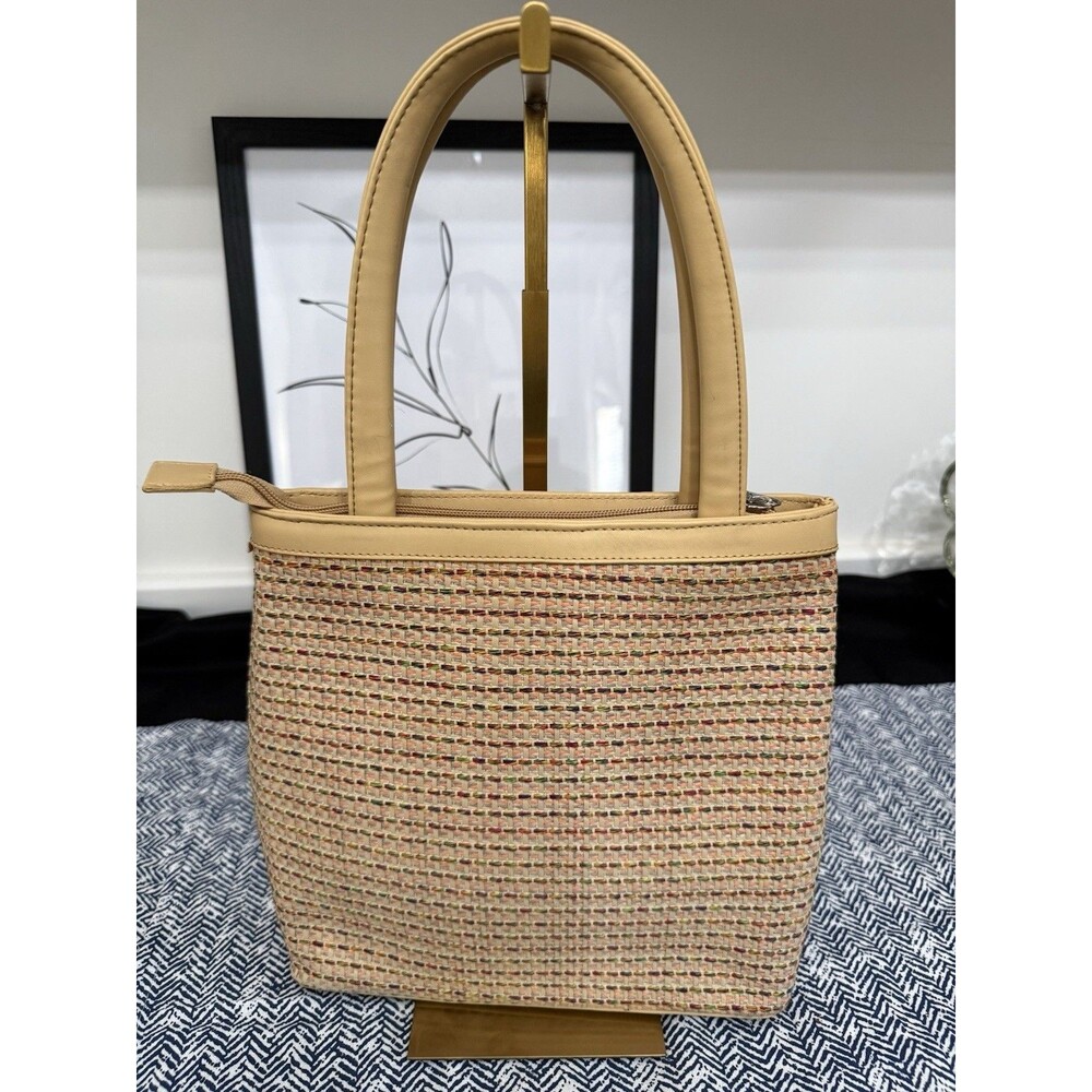 Tweed Purse Multi Colored Leather Handles Summer Bag Women Girls AOA Brand